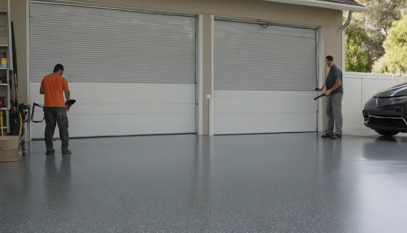Clean epoxy-coated garage floor with flake finish in a Cahokia Heights home
