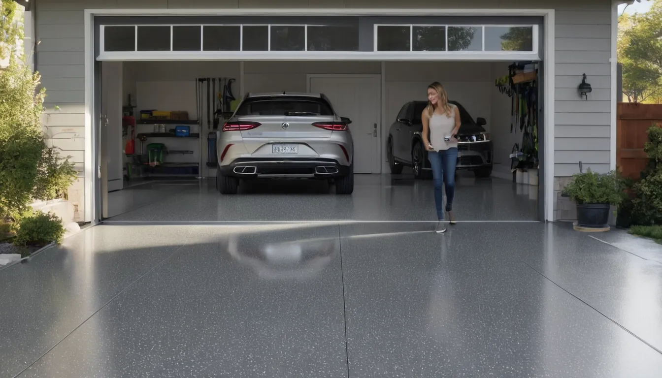 Polyaspartic-coated garage floor with a flake finish in a home near Cahokia Heights